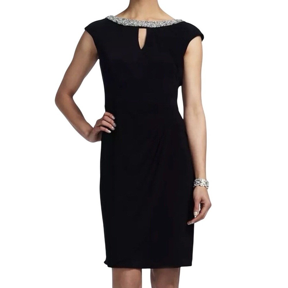 Vijo couture‎ Black Sheath Dress Rhinestones Crew Neck keyhole Women's  Large